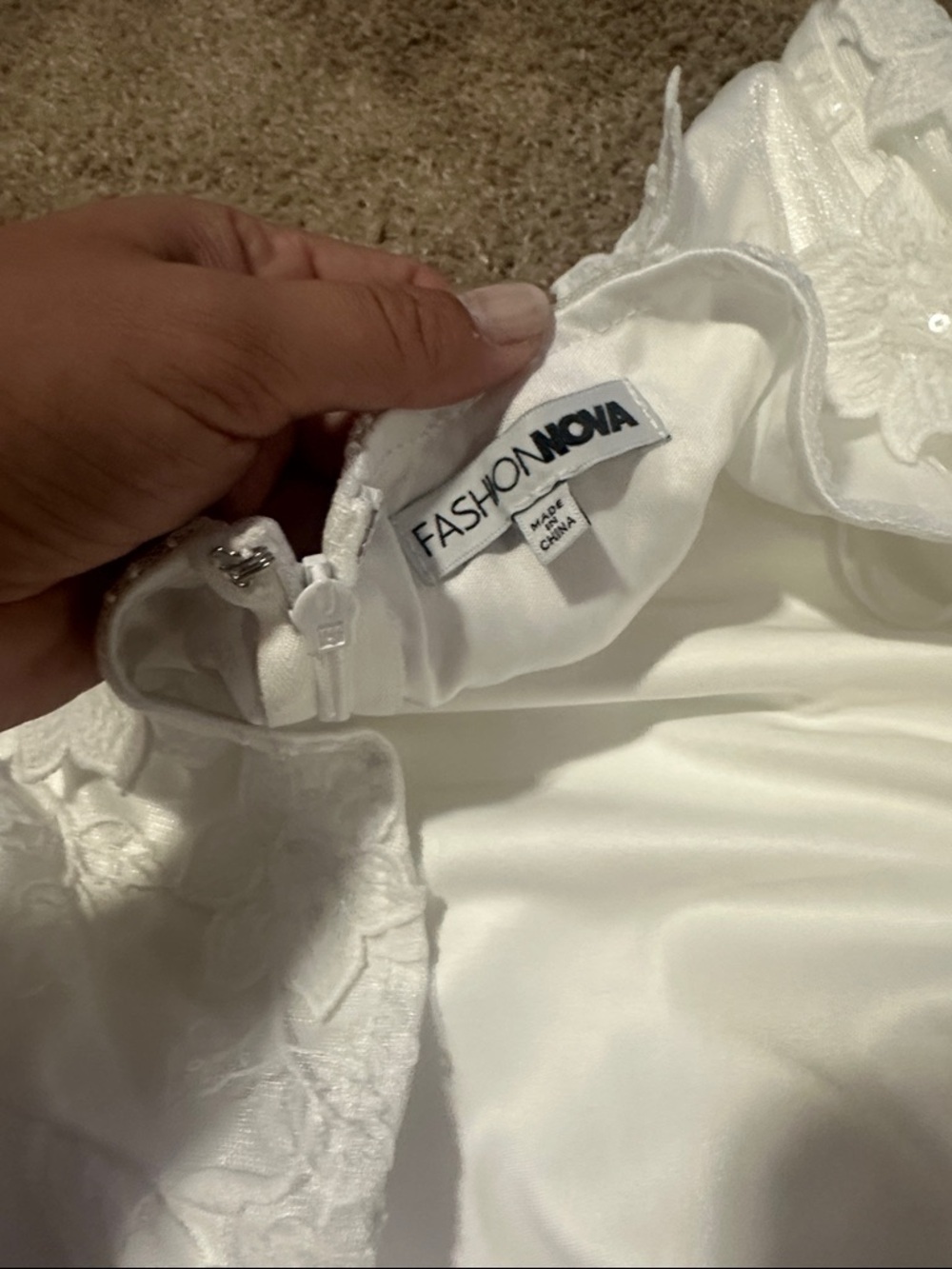 Fashion Nova White Strapless Lace Romper with Draped Detail - Picture 5 of 6